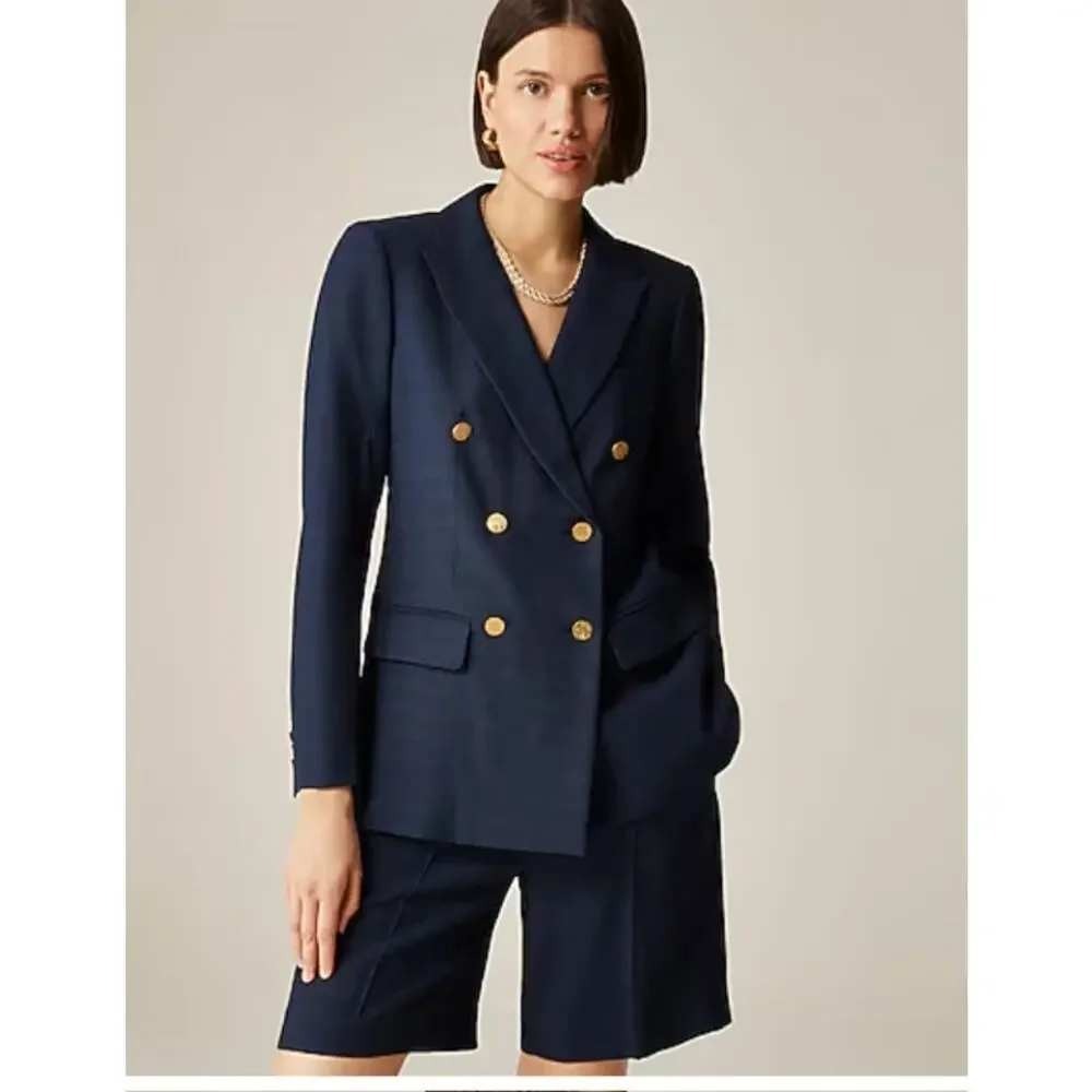 NEW J.Crew Selena Double Breasted Blazer Womens 14 Navy Canvas Tailored Nautical